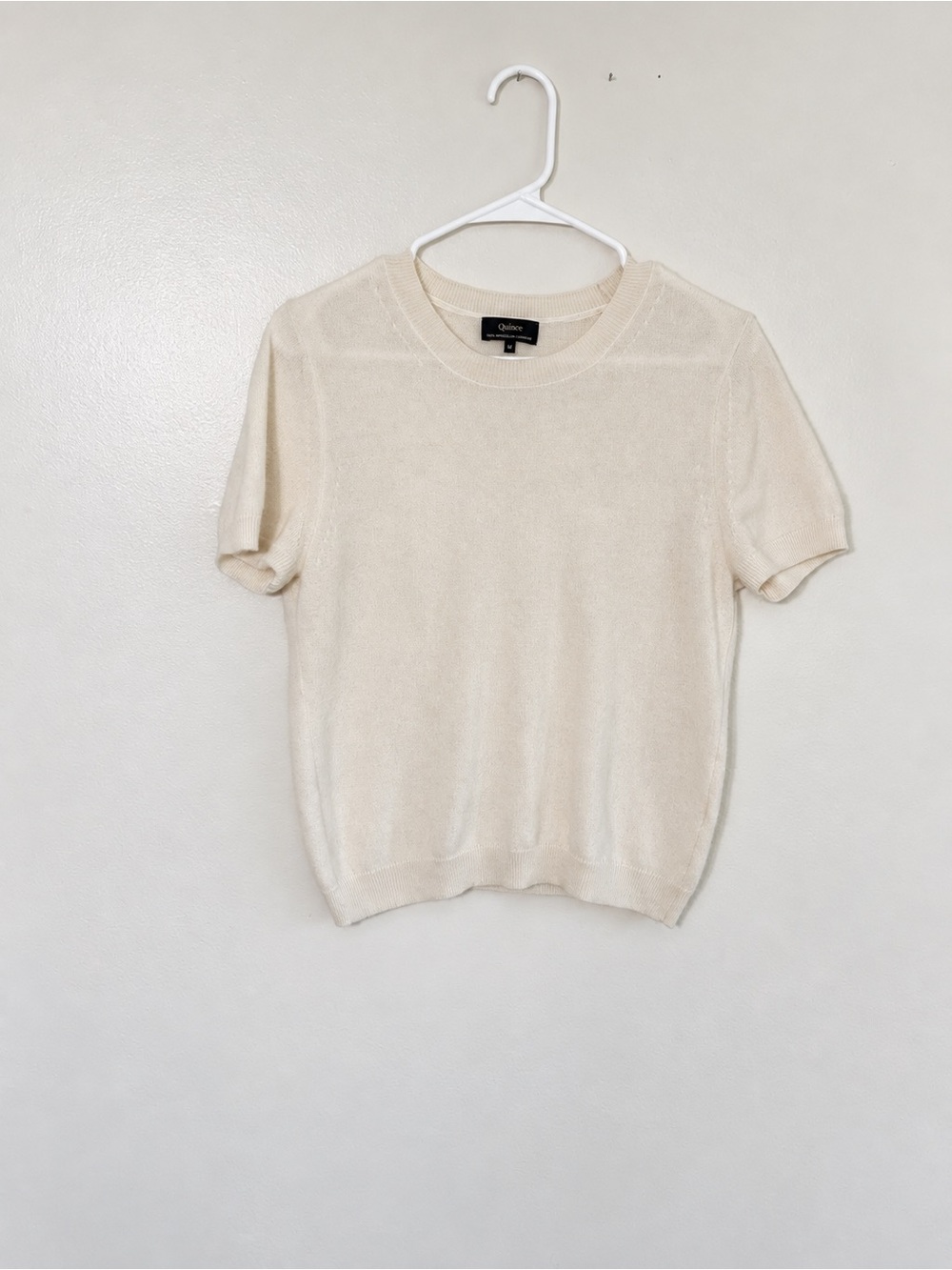 Quince Cream Short-Sleeve Crewneck Sweater